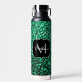 Emerald Green Imitats Glitzer Glitzern Monogram Trinkflasche (Vorne)