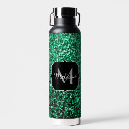 Emerald Green Imitats Glitzer Glitzern Monogram Trinkflasche