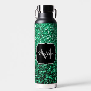 Emerald Green Imitats Glitzer Glitzern Monogram Trinkflasche