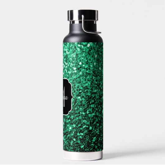 Emerald Green Imitats Glitzer Glitzern Monogram Trinkflasche (Links)