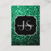 Emerald Green Imitats Glitzer Glitzern Monogram Visitenkarte (Rückseite)
