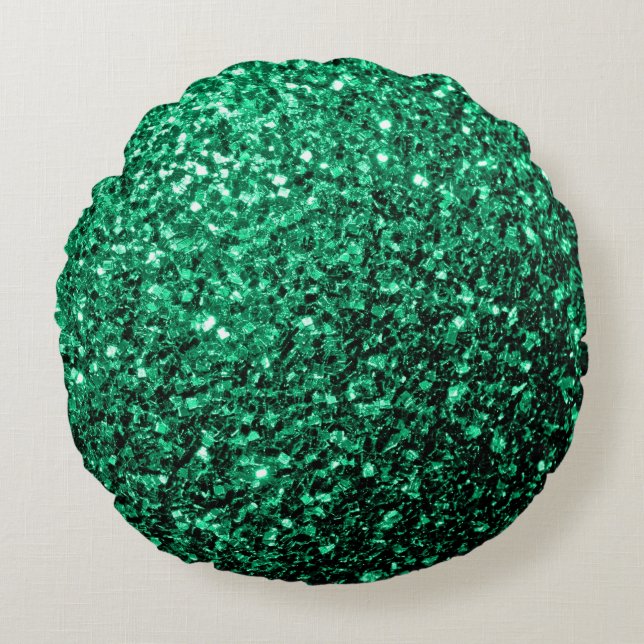 Emerald Green Imitats Glitzer Glitzern Rundes Kissen (Vorderseite)
