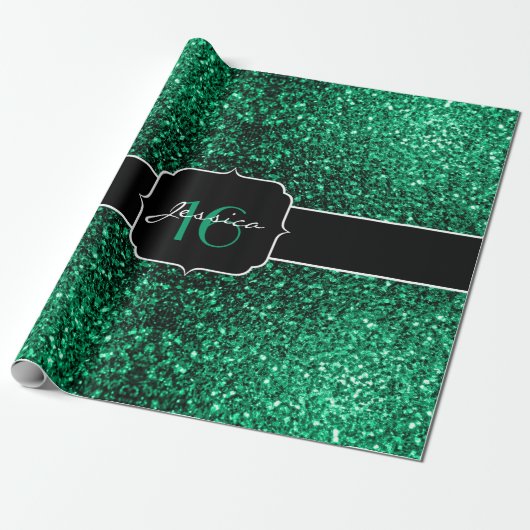 Emerald Green Imitats Glitzer Glitzern Sweet 16 Geschenkpapier (Ungerollt)
