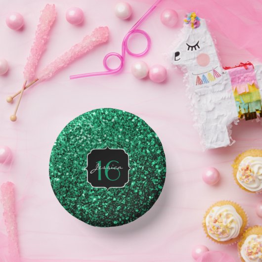 Emerald Green Imitats Glitzer Glitzern Sweet 16 Pappteller (Party)