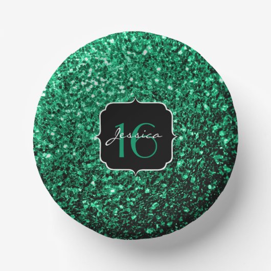 Emerald Green Imitats Glitzer Glitzern Sweet 16 Pappteller (Vorderseite)