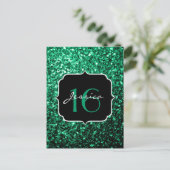 Emerald Green Imitats Glitzer Glitzern Sweet 16 Postkarte (Stehend Vorderseite)