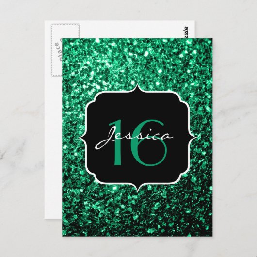 Emerald Green Imitats Glitzer Glitzern Sweet 16 Postkarte (Vorne/Hinten)