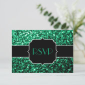Emerald Green Imitats Glitzer Glitzern Sweet 16 RSVP Karte (Stehend Vorderseite)