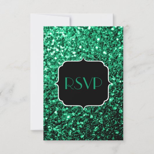 Emerald Green Imitats Glitzer Glitzern Sweet 16 RSVP Karte (Vorderseite)