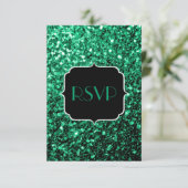 Emerald Green Imitats Glitzer Glitzern Sweet 16 RSVP Karte (Stehend Vorderseite)