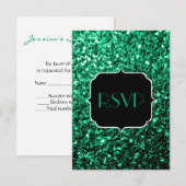 Emerald Green Imitats Glitzer Glitzern Sweet 16 RSVP Karte (Vorne/Hinten)