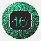 Emerald Green Imitats Glitzer Glitzern Sweet 16 Runder Aufkleber (Vorderseite)