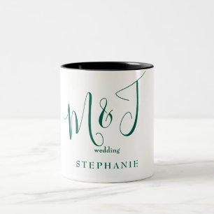 Emerald Green Initials & Name Wedding Zweifarbige Tasse