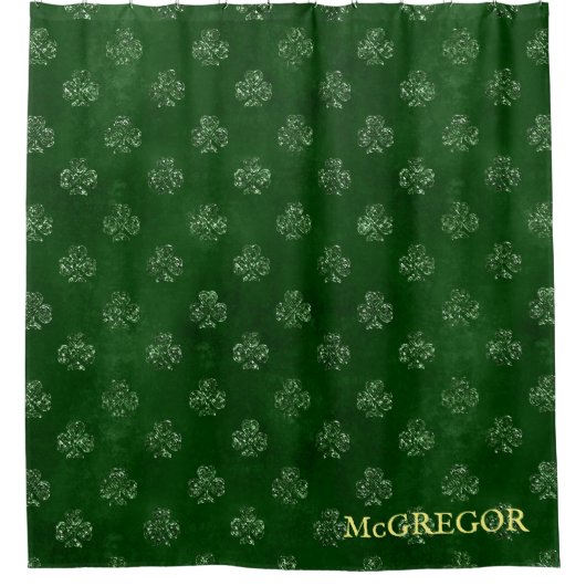 Emerald Green Irish Kleeblatt Luxus Monogram Duschvorhang (Vorderseite)