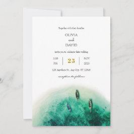 Emerald Green Island Coastal Lagoon Beach Wedding Einladung