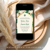 Emerald Green Ivory Floral All in One Sikh Wedding Einladung