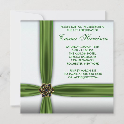 Emerald Green Jewel 16 . Geburtstag Einladung (Rückseite)