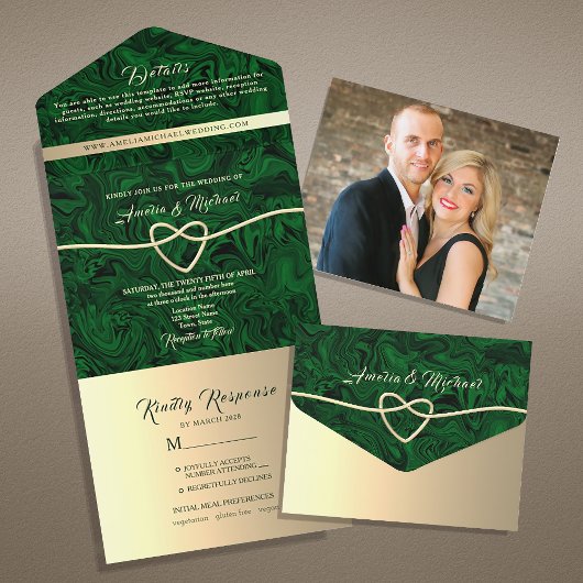 Emerald Green Jewel Tone Wedding All In One Einladung