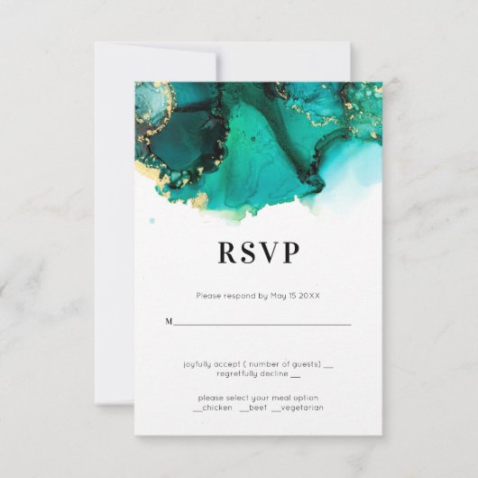 Emerald Green Jewel Tone Wedding RSVP Karte (Vorderseite)