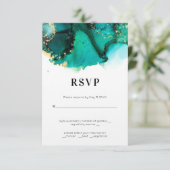 Emerald Green Jewel Tone Wedding RSVP Karte (Stehend Vorderseite)