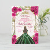 Emerald Green kleidet Fuschia Pink Mis Quince Einladung (Stehend Vorderseite)