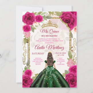 Emerald Green kleidet Fuschia Pink Mis Quince Einladung