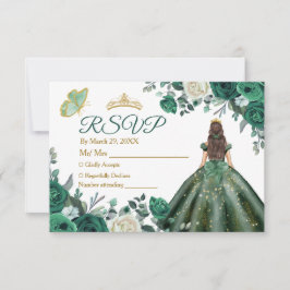 Emerald Green kleidet Quinceañera Crown RSVP Card Dankeskarte