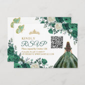 Emerald Green kleidet Quinceañera QR RSVP Karte (Vorne/Hinten)