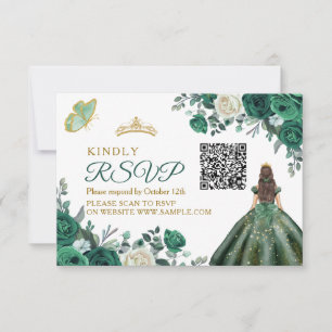 Emerald Green kleidet Quinceañera QR RSVP Karte