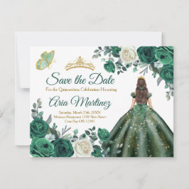 Emerald Green Kress Quinceañera Save the Date Dankeskarte
