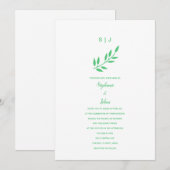 Emerald Green Leaf Monogram Name Boho Wedding 2024 Einladung (Vorne/Hinten)