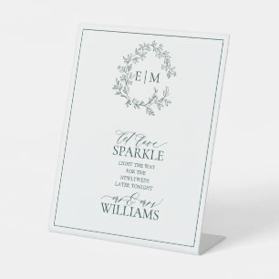 Emerald Green Leafy Monogram Gelassen Liebe Sparkl Sockelschild