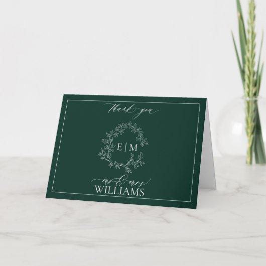 Emerald Green Leafy Wappen Monogram Foto Vielen Da Karte (Vorderseite)