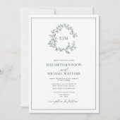 Emerald Green Leafy Wappen Monogram Foto Wedding Einladung (Vorderseite)