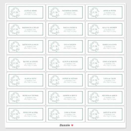 Emerald Green Leafy Wappen Monogram Guest Address Aufkleber (Blatt)