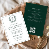 Emerald Green Leafy Wappen Monogram Wedding QR Cod Einladung