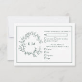 Emerald Green Leafy Wappen Monogram Wedding RSVP (Rückseite)