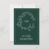 Emerald Green Leafy Wappen Monogram Wedding RSVP (Vorderseite)