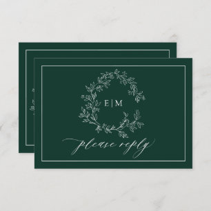 Emerald Green Leafy Wappen Monogram Wedding RSVP