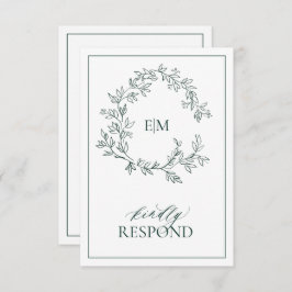 Emerald Green Leafy Wappen Monogram Wedding RSVP