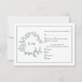 Emerald Green Leafy Wappen Monogram Wedding RSVP Karte (Rückseite)