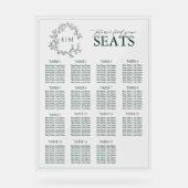 Emerald Green Leafy Wappen Monogram Wedding Seatin Acrylschild (Vorderseite)