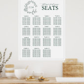 Emerald Green Leafy Wappen Monogram Wedding Seatin Poster (Küche)