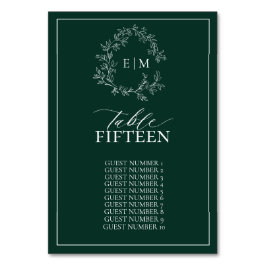 Emerald Green Leafy Wappen Monogram Wedding Tischnummer