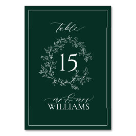 Emerald Green Leafy Wappen Monogram Wedding Tischnummer