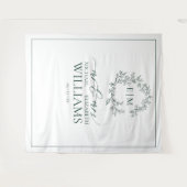 Emerald Green Leafy Wappen Monogram Wedding Wandteppich (Vorderseite (Horizontal))