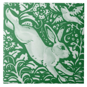 Emerald Green Leaping Rabbit Bunny Floral Garden  Fliese