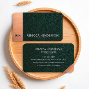 Emerald Green Leather & Rose Gold Business Card Visitenkarte