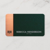 Emerald Green Leather & Rose Gold Business Card Visitenkarte (Vorderseite)