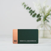 Emerald Green Leather & Rose Gold Business Card Visitenkarte (Stehend Vorderseite)